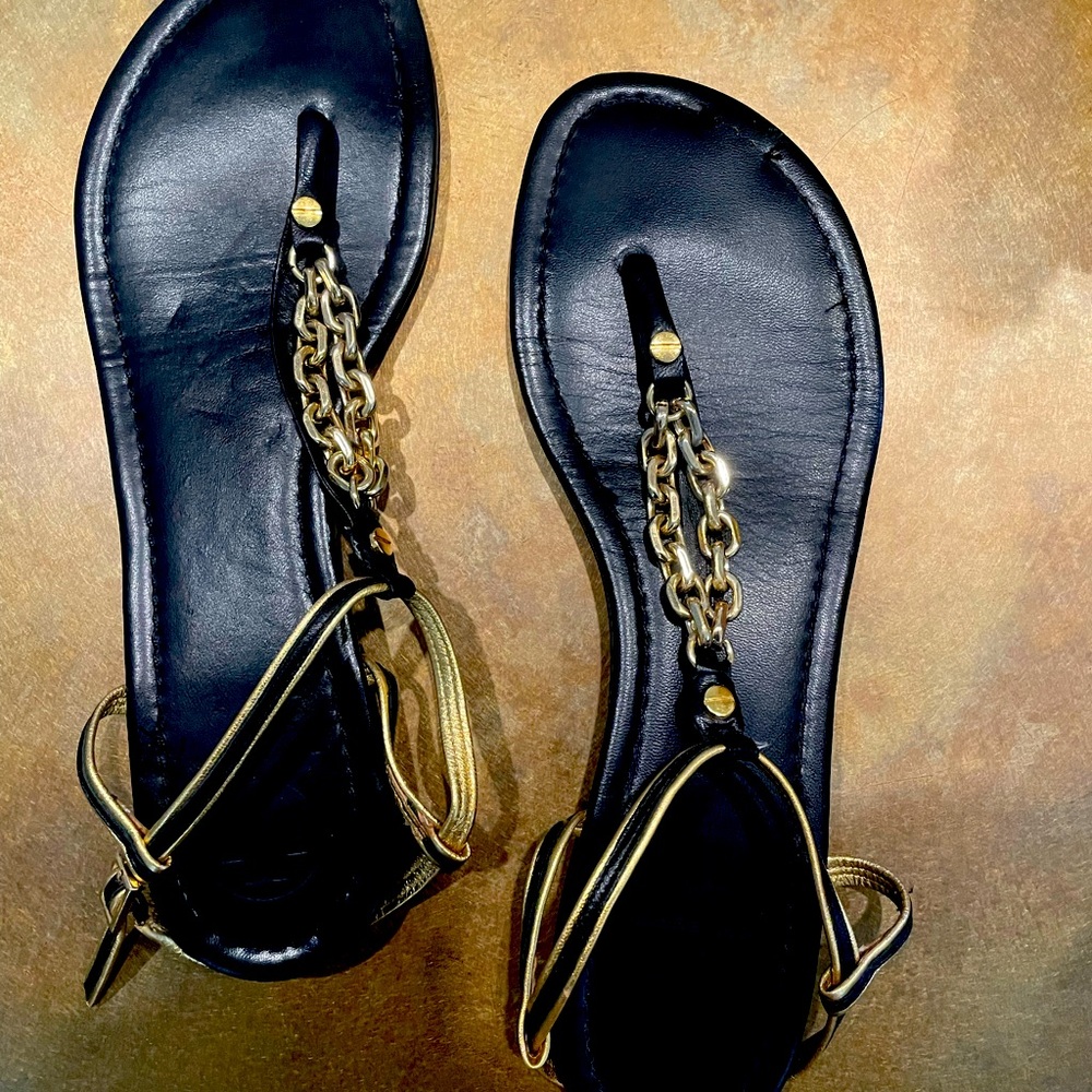 Tory Burch Black/Gold Chain Sandals